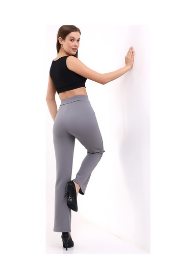Winmoda34 Kadın Ultra Yüksek Bel Önü Dikişli Palazzo Pantolon Füme