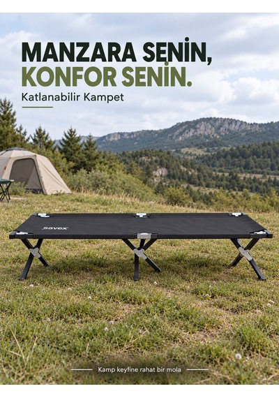 Kuzeylife Argeus Katlanır Kamp Yatağı Kampet Taşıma Çantalı 180 Kg Taşıma Siyah