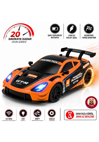 Uzaktan Kumandalı 2 Teker Kıvılcım Efektli Drift Yarış Arabası Şarjlı Led Işıklı Sesli Rc Spor Araba Sert Malzemeden Üretilmiştir Gerçekçi Tasarım Turuncu