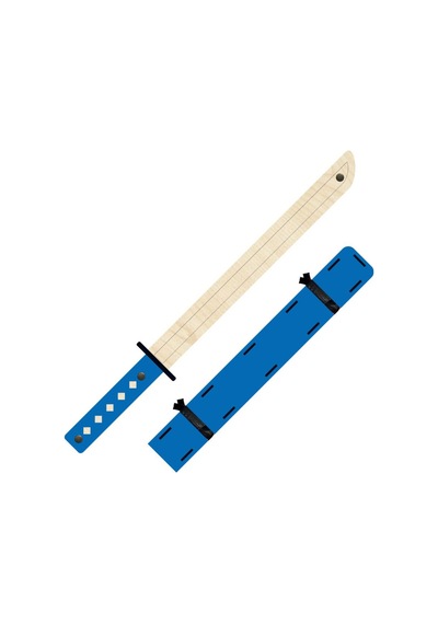 Ahşap Samuray Seti 3 Lü Katana Kılıcı + Kohga + Kunai  Mavi