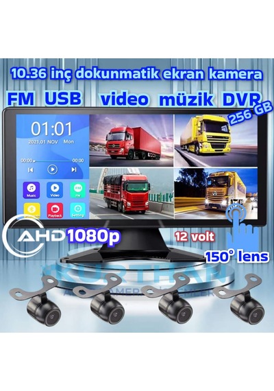 4 Adet 1080p Ahd 150'' Kamera Dokunmatik 10.36'' Video Müzik Dvr Ekran 10.25"