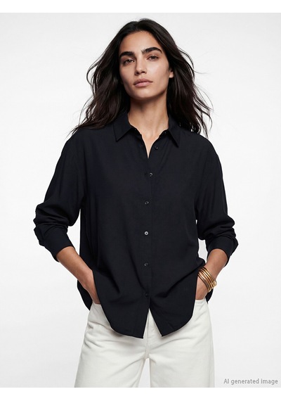 Lcw Vision Siyah Oversize Kadın Gömlek