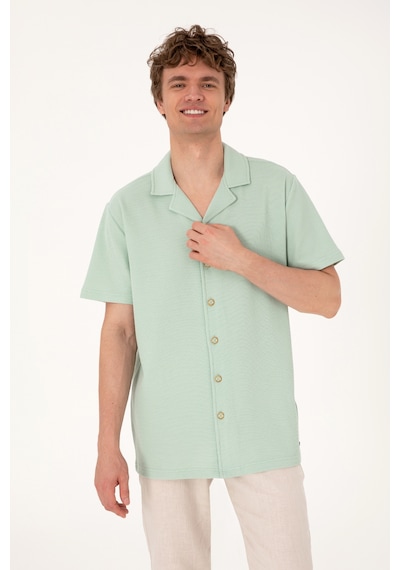 U.S. Polo Assn. Erkek Su Yeşili Apaş Yaka Kısa Kollu Örme Gömlek 50306977-VR048