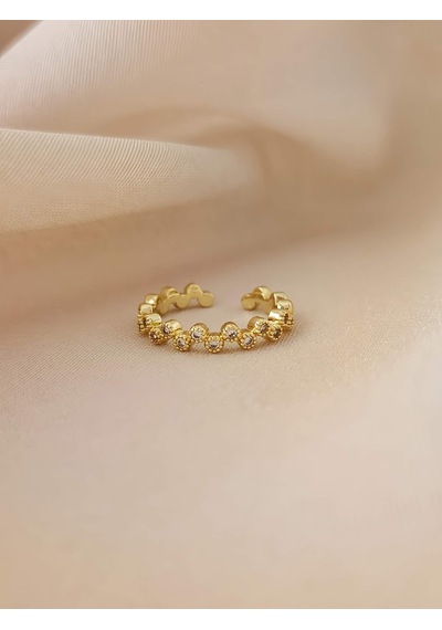 Çiçek Model Elmas Görünümlü Eklem Kıkırdak Kemik Ayarlanabilir Gold Altın Renkli Yüzük Gold