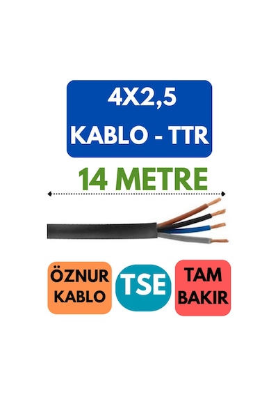 Öznur 4x2,5 Ttr Kablo Metre Seçenekli Siyah - 14 Metre