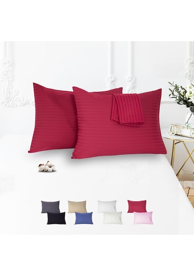 Vionel Home%100 Pamuk Çizgili Saten Yastık Kılıfı / 50 X 70 Cm 2'li / Paket Bordo Diğer