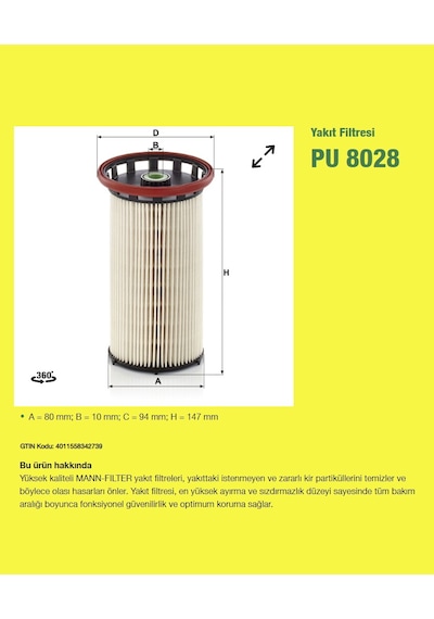 Mann-filter Pu8028 Yakıt Filtresi Vw Group