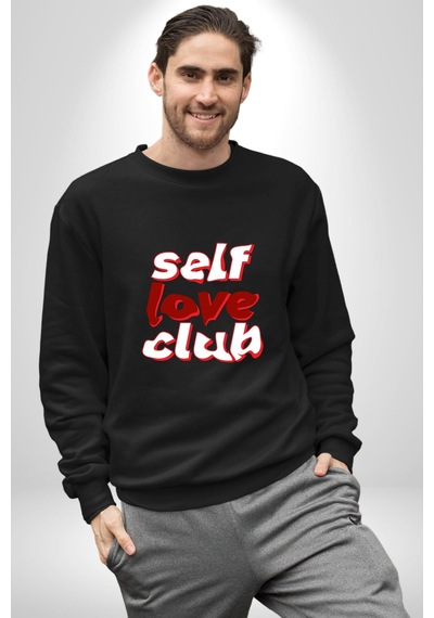 Kendini Sevme Kulübü Sokak Stili Unisex Siyah Sweatshirt Siyah