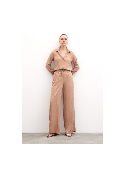 Sateen Zebra Desenli Salaş Pantolon - Camel-135732 Camel