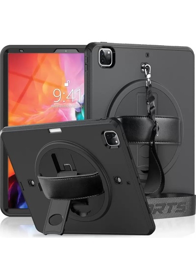 Newface Apple iPad Uyumlu  Pro 12.9 2021 Kılıf Strap-c Otterbox Tablet Kapak - Siyah