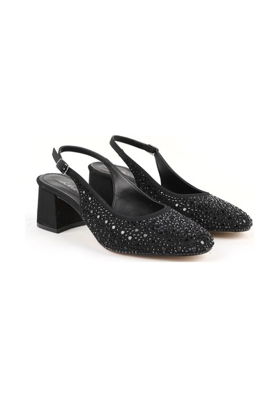 Libero L085.k1105 Taşlı Süet Görünümlü Slingback Kalın Topuklu Kadın Ayakkabı Siyah