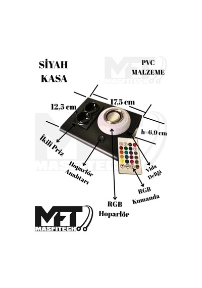 Masfitech Tezgah Altı Bluetooth Müzik Çalar Priz Uzatma Kablolu Siyah