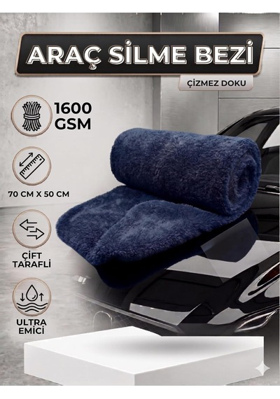 1600 Gsm Çift Taraflı Araç Kurulama Havlusu 70x50 Cm - Ultra Emici Mikrofiber Oto Bezi Lacivert Belirtilmemis