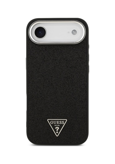 Apple Uyumlu iPhone 17 Air  Kılıf Guess Lisanslı M-safeli Metal Kamera Çerçeveli Üçgen Logolu Glitter Siyah Siyah
