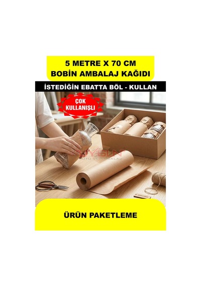 70 Cm X 5 Metre Bobin Rulo Kraft Rengi Ambalaj Kağıdı, Ev Eşyası, Çeyiz, Hediye, Ürün Paketleme