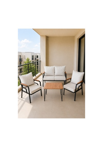 Bahçe Balkon Bistro Set 2+1+1 Sehbalı Bej Bej Bahçe Balkon Bistro Set 2+1+1 Sehbalı Bej Bej