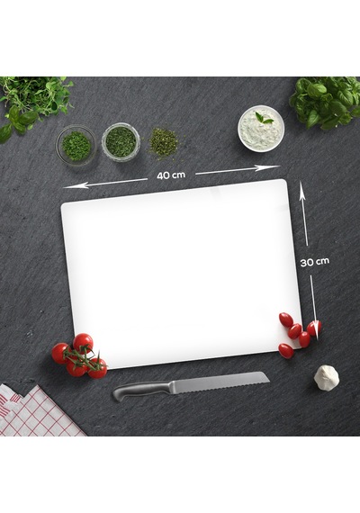 Düz Renk - Beyaz Cam Kesme Tahtası 30cm X 40cm