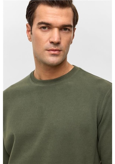 Süvari Haki Regular Düz Bisiklet Yaka Sweatshirt Haki