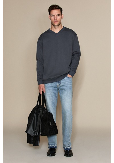 Grımelange Elıon Erkek V Yakalı Gri Sweatshirt