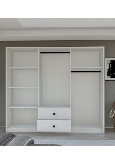 Metalia Gm 069 Delüx 6 Kapı 2 Çekmeceli Düğme Kulplu Gardırop