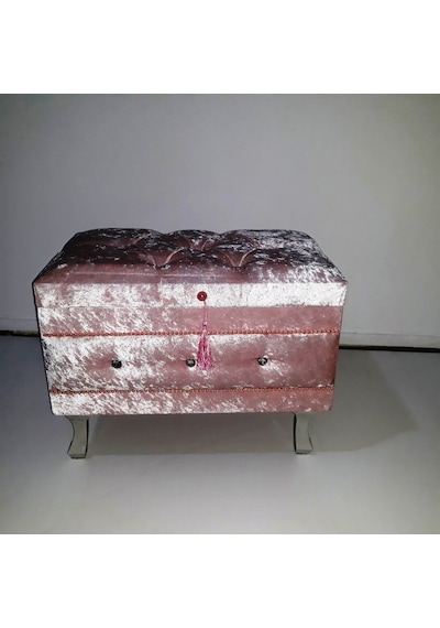 Çeyiz Sandık Kapitone Model 3lü Set Pembe Kadife Kumaş İçi Kırmızı Tela Kutu Sevk El Yapım