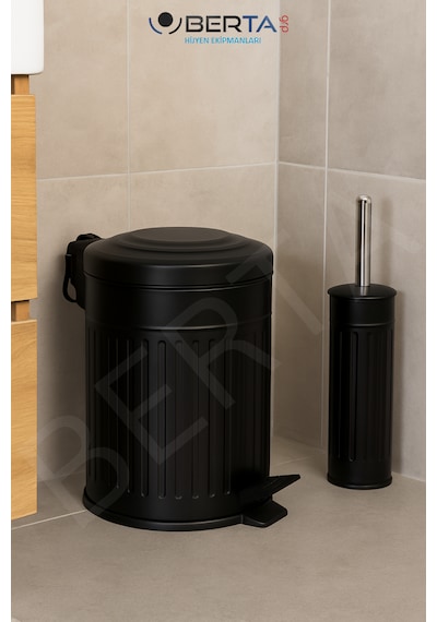 Vintage Banyo Seti Beyaz Çöp Kovası 5lt Tuvalet Fırçası Lüks Model - Mini Boy Çöp Poşeti Hediyelidir Siyah