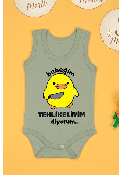 Bebe Tospik Pamuklu Tehlikeliyim Diyorum Baskılı Çıtçıt Body Zıbın Açık Mavi