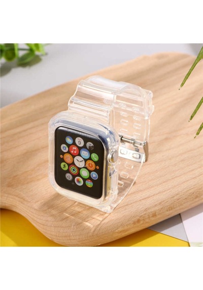 Apple Uyumlu  Watch 42 MM Krd-27 Şeffaf Renkli Transparan Silikon Kordon