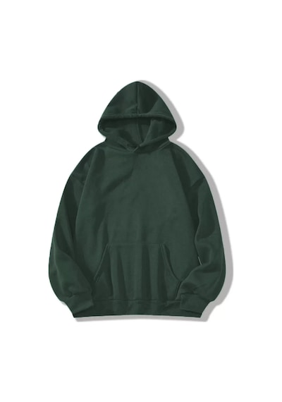 Erkek Düz Kapüşonlu Sweat - Koyu Yeşil 001