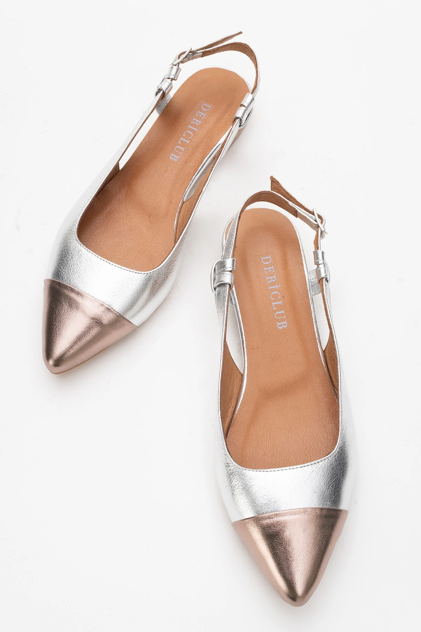 Dericlub Kadın Sivri Burun Açık Topuk Loafer Ayakkabı Gerçek Deri Fr 259713 Gümüş