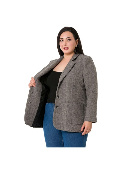 Disentis Büyük Beden Cepli Balıksırtı Blazer Astarlı Vizon Ceket-vizon Vizon
