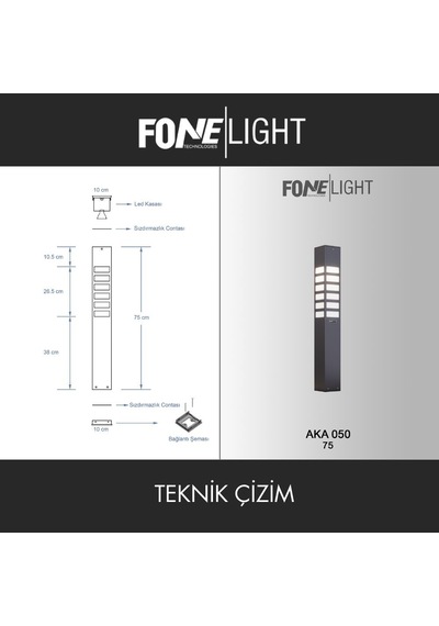 FoneLight Vilorita 75 cm LED Bahçe Aydınlatma Direği Antrasit Alüminyum IP65 Bollard Peyzaj Yürüyüş Yolu Lambası 9W 3000K
