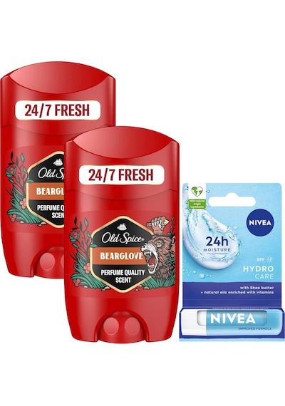 Old Spice Bearglove Erkek Deodorant Stick 50 Ml 2 Adet + Nıvea Dudak Kremi Renksiz