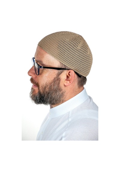 Lüks Çelik Örme Namaz Takkesi Kahverengi 1 Adet