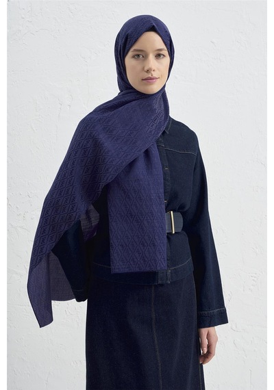 Armine Elegance İpek Pamuk Monogram Şal 02 Lacivert