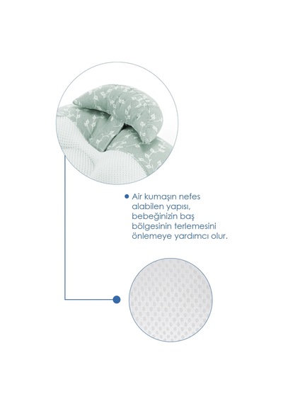 Babyjem Ayarlanabilir Düz Kafa Yastığı Yeşil Çiçek