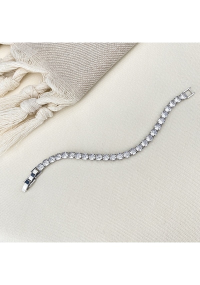 Su Yolu Bileklik Kare Kesim Pırlanta Modeli 5 Mm Zirkon Taş Silver Gümüş