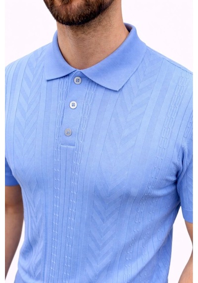 Erkek Yazlık Triko Tişört Kısa Kol Polo Yaka Düğmeli T-shirt - Bebek Misi Bebek Mavisi