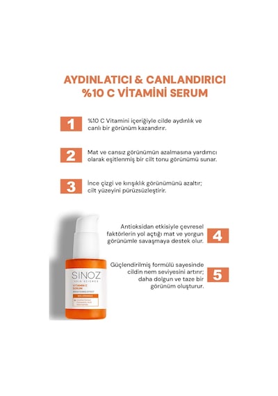 Sinoz Aydınlatıcı Canlandırıcı %10 C Vitamini Yüz Serumu 30 ML