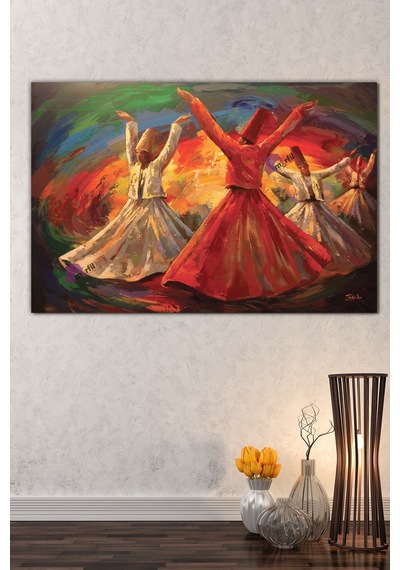 Mevlevi Dervişler Dini İslami Hat Kanvas Tablo 70x50