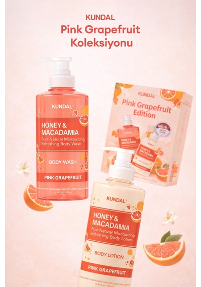 Nemlendirici Vücut Bakım Seti Kundal Honey&macadamia Pure Body Wash+lotion Pink Grapefruit Edition