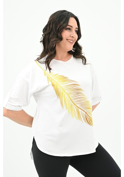Kadın Büyük Beden Baskı Detaylı T-shirt 1773-2-24 001