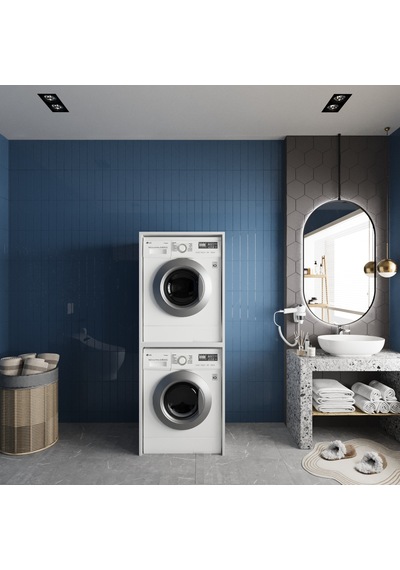 Babil Çamaşır Ve Kurutma Makinesi Dolabı Banyo Dolabı Beyaz Beyaz