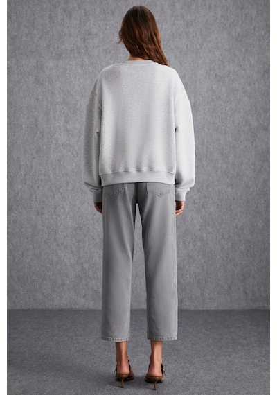 Grimelange Vaneltına  Kadın Içi Polarlı 3 Iplik Organik Pamuk Oversize Basic Bisiklet Yaka Grimelanj Sweatshirt