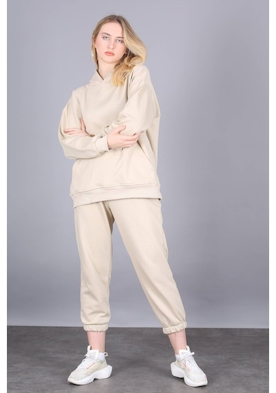 Madmext Mad Girls Bej Kapüşonlu Kadın Eşofman Takımı Mg1225 Bej