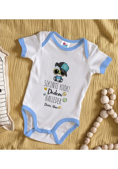 Bitmeyenkartus Bk Kids Kişiye Özel Mavi Bebek Body Zıbın - Model 76 Çok Renkli