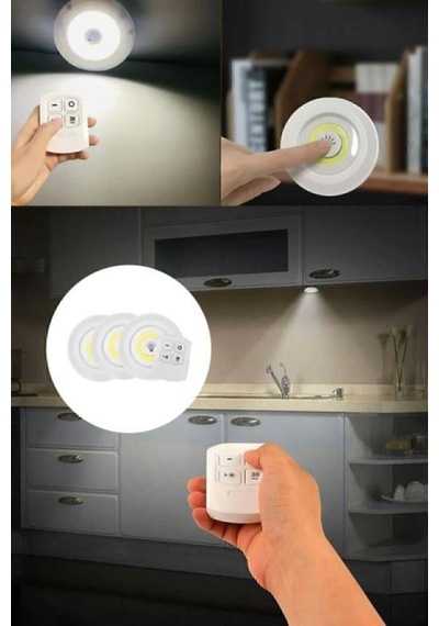 İsgstore Uzaktan Kumandalı 3 Lü Spot Led Lamba Kablosuz 3lü Yapışkanlı Pilli Işıldak