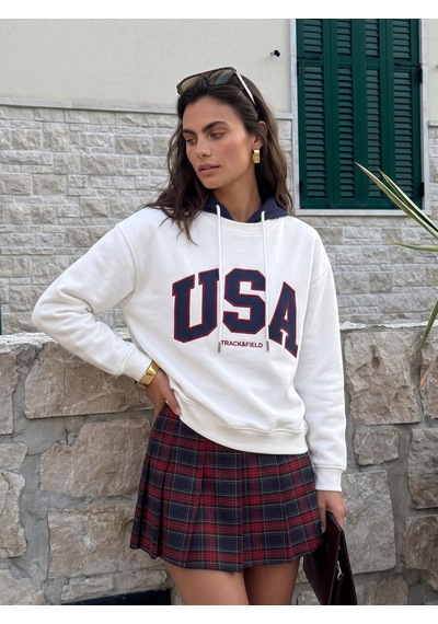 Onloox Kadın Beyaz Beyaz Pamuklu Kapüşonlu Salaş Kesim Usa Nakış İşlemeli Şardonlu Sweatshirt Onloox Kadın Beyaz Beyaz Pamuklu Kapüşonlu Salaş Kesim Usa Nakış İşlemeli Şardonlu Sweatshirt