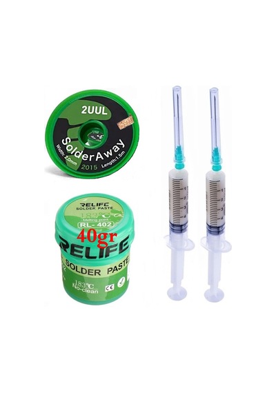 Relıfe Rl-402/ Krem Lehim Paste 183 C 40g Flux Lehim Toplama Ve 2uul 2015 Emme Teli 2,0mm Lehimleme Seti01
