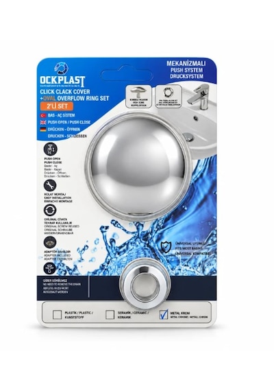 Seramik Görünümlü - Beyaz Pop-up Otomatik Lavabo Sifonu -üniversal Kullanıma Uygun Paslanmaz Çelik